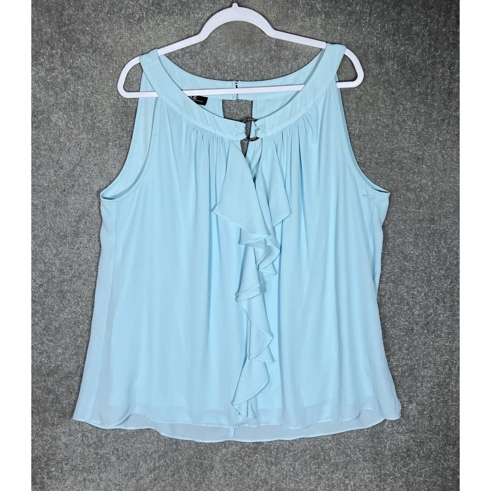 AGB Woman Top Womens Size 2X Blue Sleeveless Pleated Keyhole Ruffle Lined